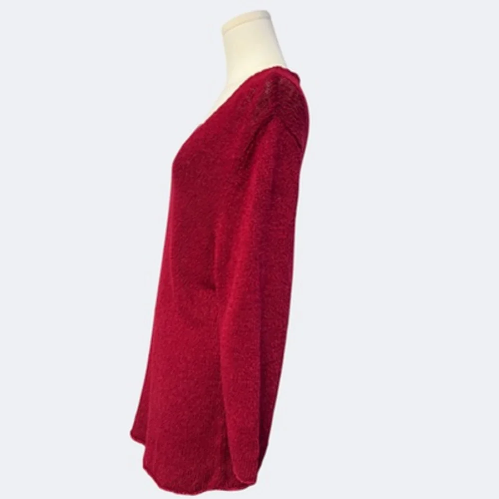 Eileen Fisher Sweater Women 2X Burgundy V Neck Knit Tunic Pullover Linen Viscose